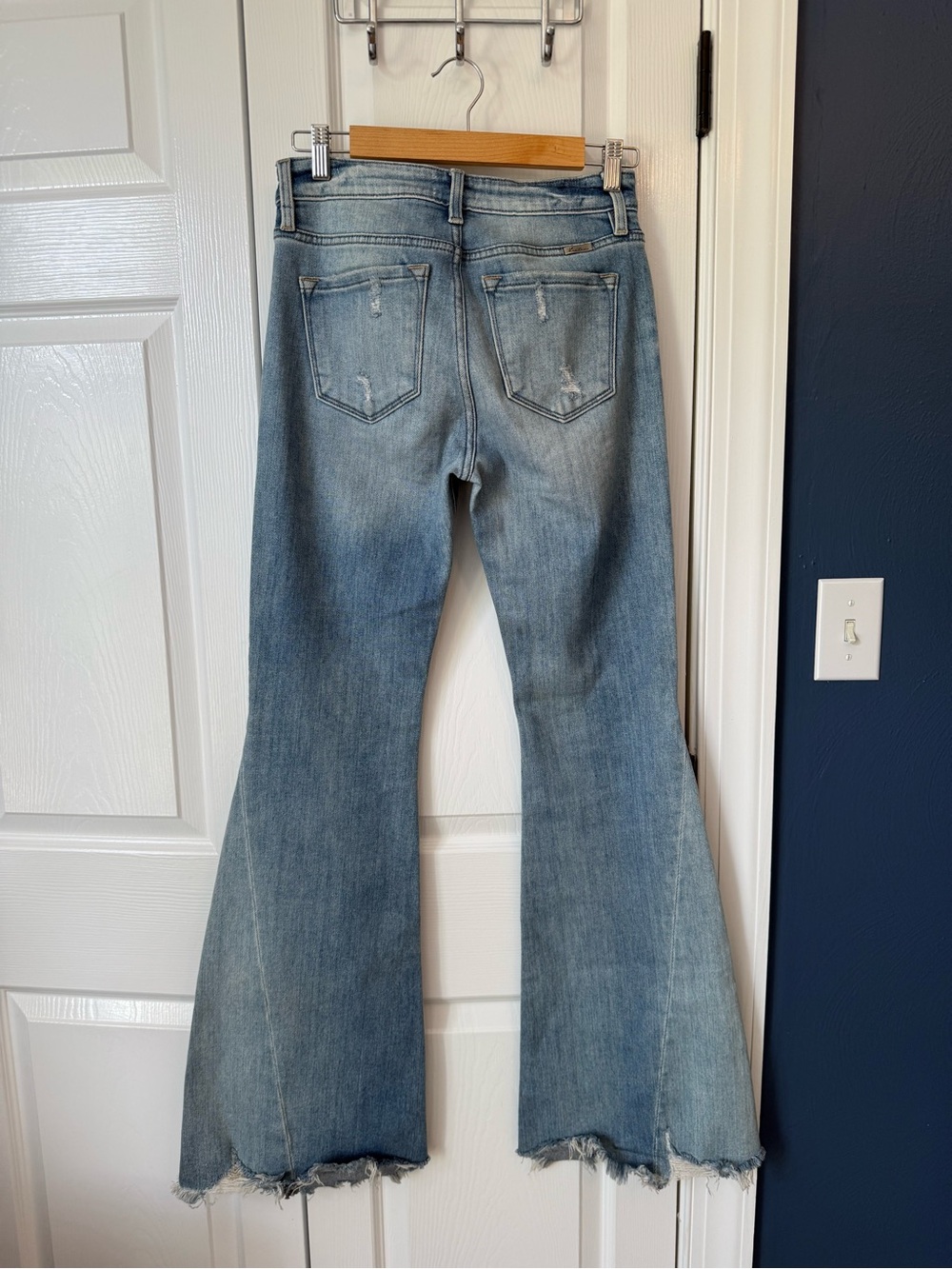 KanCan Distressed Flare Jeans Light Wash Raw Hem High Rise Denim - Picture 7 of 16